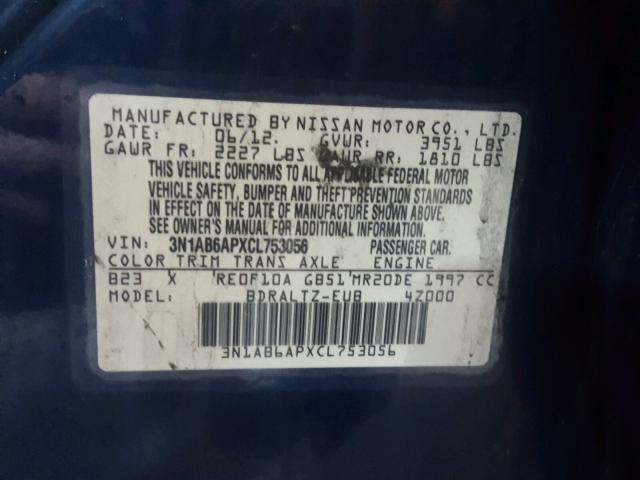 3N1AB6APXCL753056 - 2012 NISSAN SENTRA 2.0 BLUE photo 10
