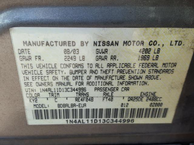 1N4AL11D13C344996 - 2003 NISSAN ALTIMA BAS BEIGE photo 10