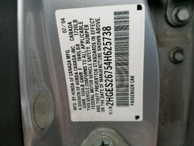 2HGES26754H625738 - 2004 HONDA CIVIC EX Gümüş foto 10