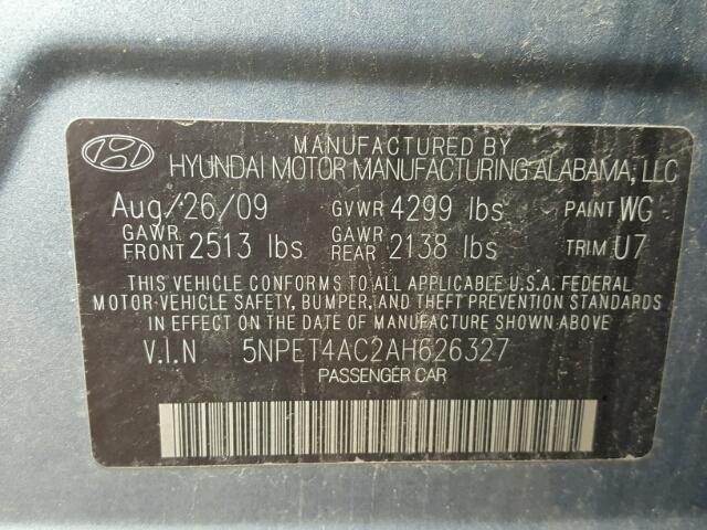 5NPET4AC2AH626327 - 2010 HYUNDAI SONATA GLS BLUE photo 10