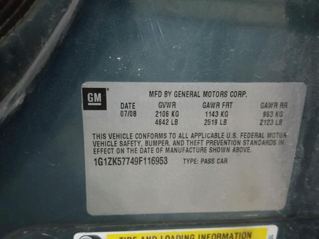 1G1ZK57749F116953 - 2009 CHEVROLET MALIBU LTZ 蓝色 照片 10