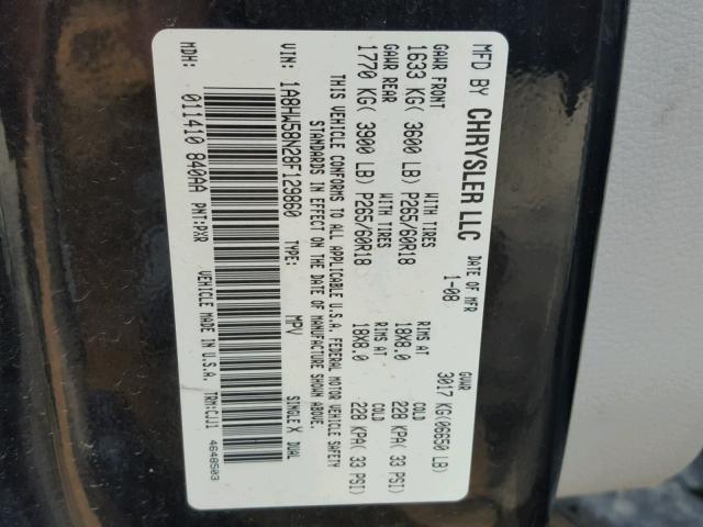 1A8HW58N28F129860 - 2008 CHRYSLER ASPEN LIMI BLACK photo 10