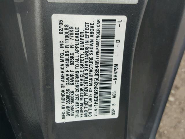 1HGEM22935L035446 - 2005 HONDA CIVIC EX ნაცრისფერი ფოტო 10