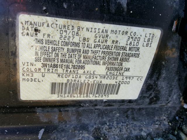 3N1AB61E18L762895 - 2008 NISSAN SENTRA 2.0 BLACK photo 10