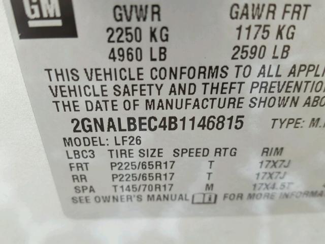 2GNALBEC4B1146815 - 2011 CHEVROLET EQUINOX LS SILVER photo 10