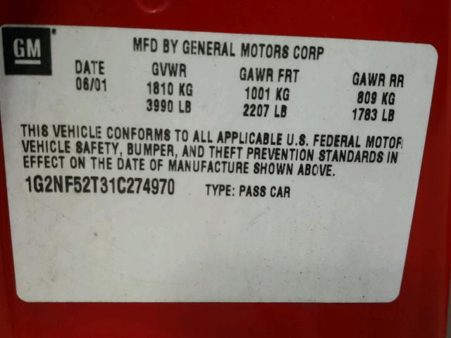 1G2NF52T31C274970 - 2001 PONTIAC GRAND AM S Կարմիր լուսանկար 10