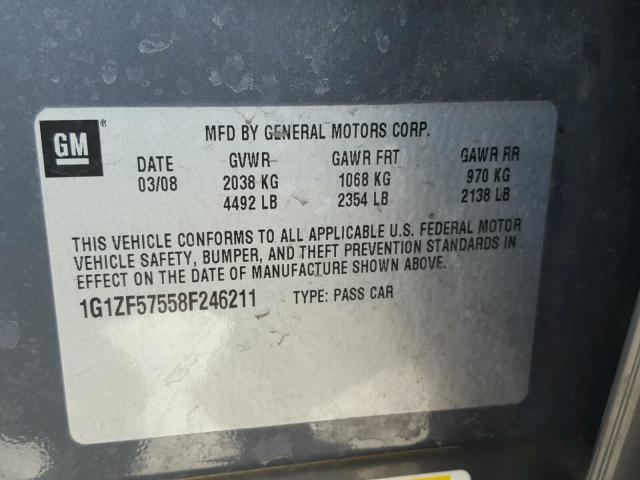 1G1ZF57558F246211 - 2008 CHEVROLET MALIBU HYB ნაცრისფერი ფოტო 10