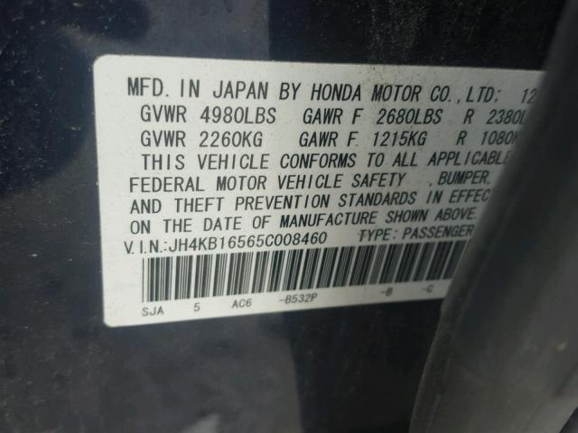 JH4KB16565C008460 - 2005 ACURA RL ლურჯი ფოტო 10