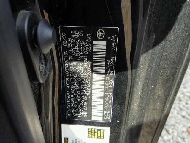 JTKDE167490300949 - 2009 TOYOTA SCION TC BLACK photo 10