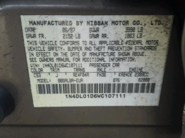 1N4DL01D6WC107111 - 1998 NISSAN ALTIMA XE TAN photo 10