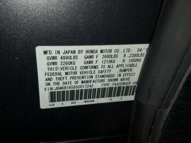 JH4KB16585C017242 - 2005 ACURA RL GRAY photo 10