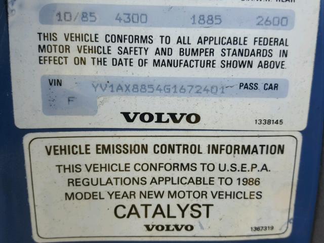 YV1AX8854G1672401 - 1986 VOLVO 245 DL BLUE photo 10