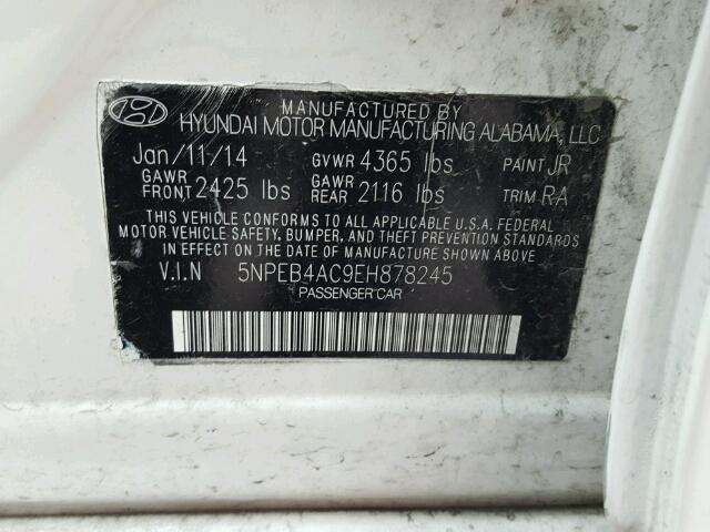 5NPEB4AC9EH878245 - 2014 HYUNDAI SONATA GLS WHITE photo 10