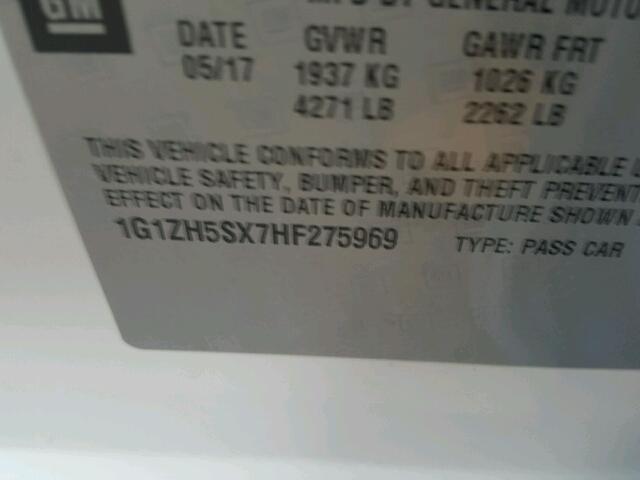 1G1ZH5SX7HF275969 - 2017 CHEVROLET MALIBU PRE WHITE photo 10