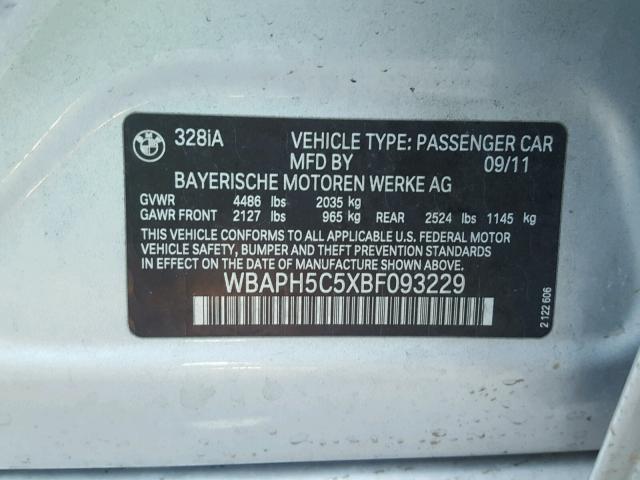 WBAPH5C5XBF093229 - 2011 BMW 328 I SULE SILVER photo 10