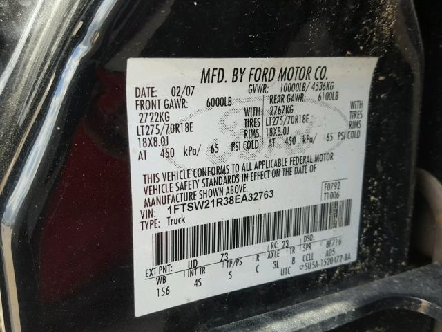 1FTSW21R38EA32763 - 2008 FORD F250 SUPER BLACK photo 10