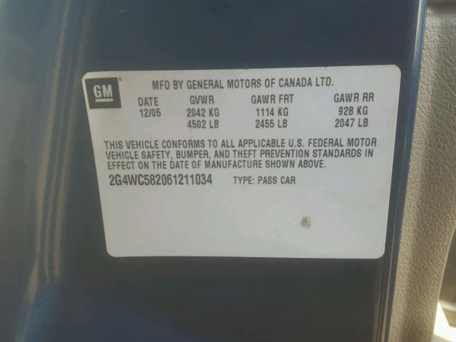 2G4WC582061211034 - 2006 BUICK LACROSSE C BLUE photo 10