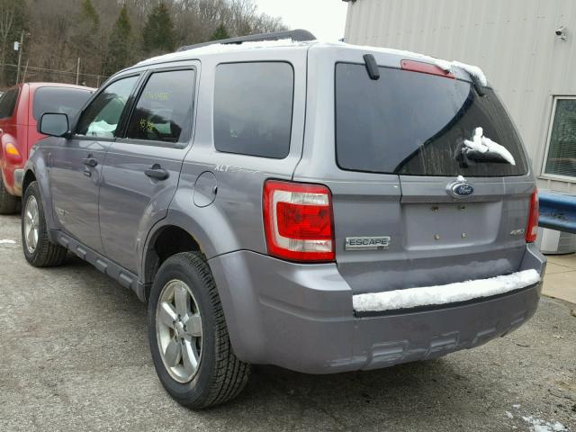 1FMCU931X8KB27585 - 2008 FORD ESCAPE XLT GRAY photo 3