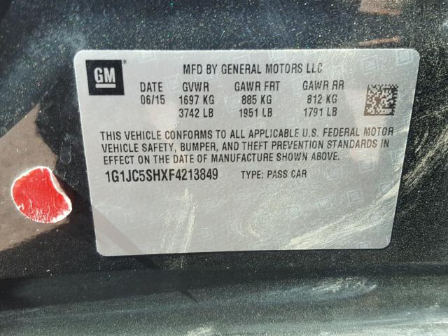 1G1JC5SHXF4213849 - 2015 CHEVROLET SONIC LT CHARCOAL photo 10