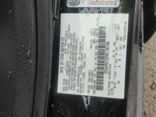 3FAHP07Z09R130186 - 2009 FORD FUSION SE BLACK photo 10