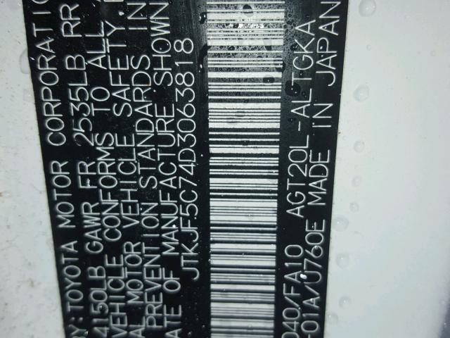 JTKJF5C74D3063818 - 2013 TOYOTA SCION TC 白色 照片 10