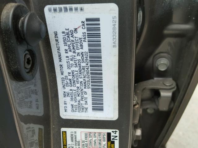 5Y2SL62804Z429422 - 2004 PONTIAC VIBE GRAY photo 10