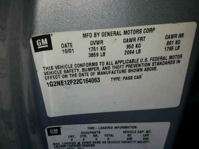 1G2NE12F22C164063 - 2002 PONTIAC GRAND AM S Gümüş foto 10