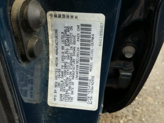 1NXAE09B7RZ188124 - 1994 TOYOTA COROLLA LE 蓝色 照片 10