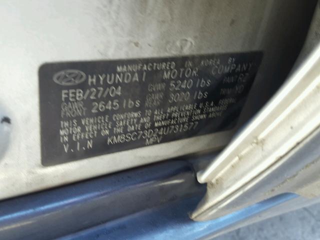 KM8SC73D24U731577 - 2004 HYUNDAI SANTA FE G SILVER photo 10