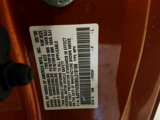 5J6YH28395L019166 - 2005 HONDA ELEMENT LX RED photo 10