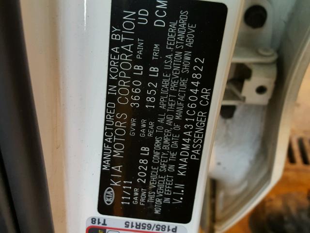 KNADM4A31C6044822 - 2012 KIA RIO LX Սպիտակ լուսանկար 10
