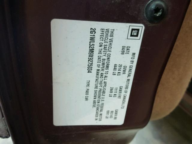 2G1WL52M9X9275034 - 1999 CHEVROLET LUMINA BAS BROWN photo 10