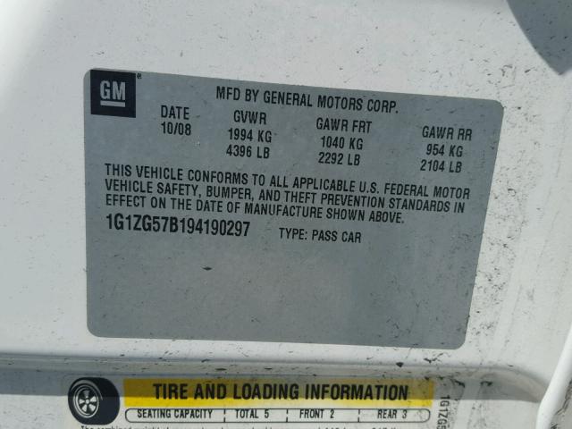 1G1ZG57B194190297 - 2009 CHEVROLET MALIBU LS 白色 照片 10