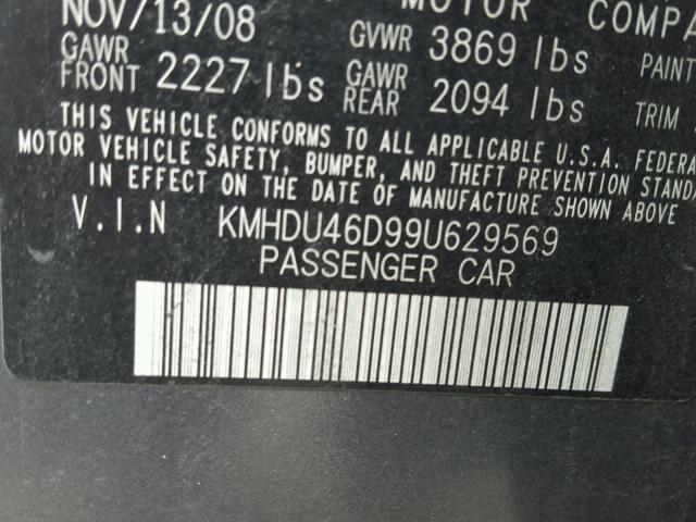 KMHDU46D99U629569 - 2009 HYUNDAI ELANTRA GL GRAY photo 10