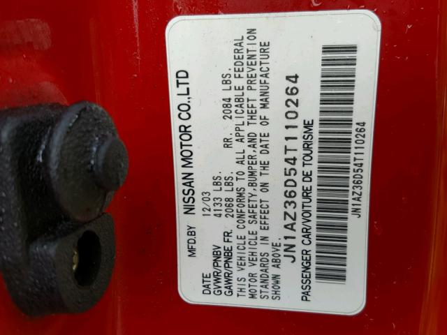 JN1AZ36D54T110264 - 2004 NISSAN 350Z ROADS RED photo 10