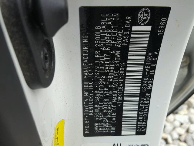 4T1BK1EB4FU138012 - 2015 TOYOTA AVALON XLE WHITE photo 10