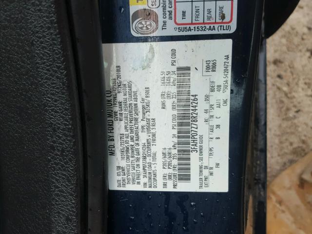 3FAHP07Z78R244264 - 2008 FORD FUSION SE BLUE photo 10