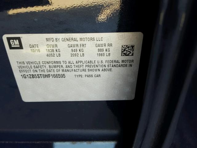 1G1ZB5ST8HF166595 - 2017 CHEVROLET MALIBU LS ლურჯი ფოტო 10