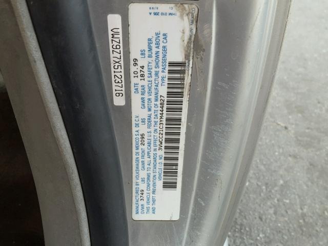 3VWCC21C3YM444827 - 2000 VOLKSWAGEN NEW BEETLE 银色 照片 10