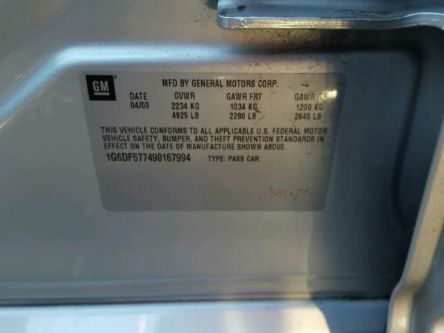 1G6DF577490167994 - 2009 CADILLAC CTS SILVER photo 10