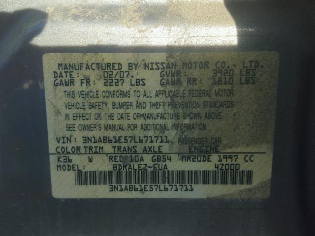 3N1AB61E57L671711 - 2007 NISSAN SENTRA 2.0 GRAY photo 10