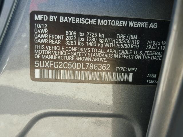5UXFG2C50DL786362 - 2013 BMW X6 XDRIVE3 GRAY photo 10