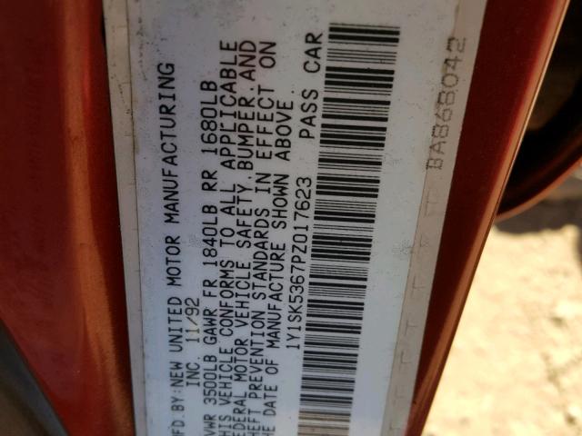 1Y1SK5367PZ017623 - 1993 GEO PRIZM BASE RED photo 10