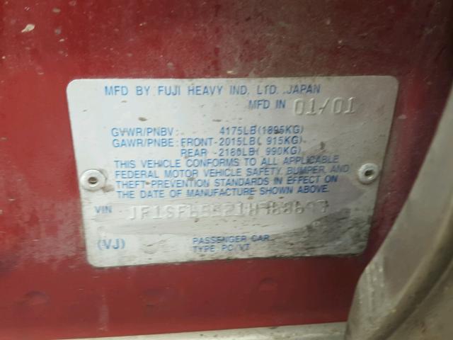 JF1SF65521H768697 - 2001 SUBARU FORESTER S MAROON photo 10