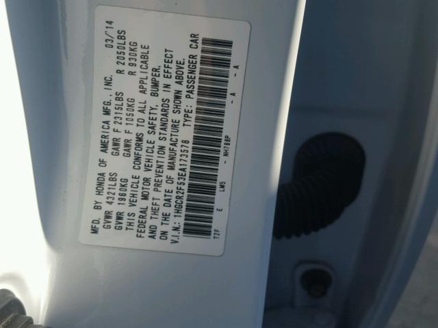 1HGCR2F53EA173578 - 2014 HONDA ACCORD SPO WHITE photo 10