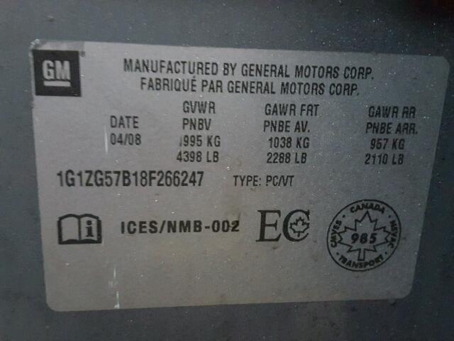 1G1ZG57B18F266247 - 2008 CHEVROLET MALIBU LS GRAY photo 10