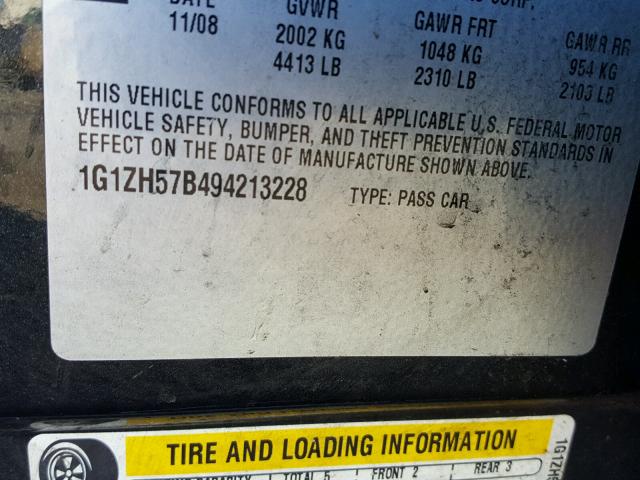 1G1ZH57B494213228 - 2009 CHEVROLET MALIBU 1LT შავი ფოტო 10