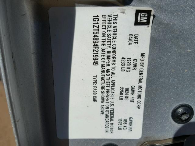 1G1ZT54894F219949 - 2004 CHEVROLET MALIBU LS ვერცხლისფერი ფოტო 10