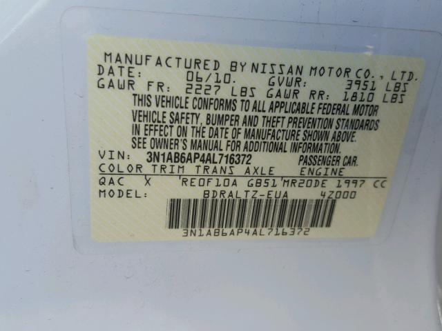 3N1AB6AP4AL716372 - 2010 NISSAN SENTRA 2.0 GRAY photo 10