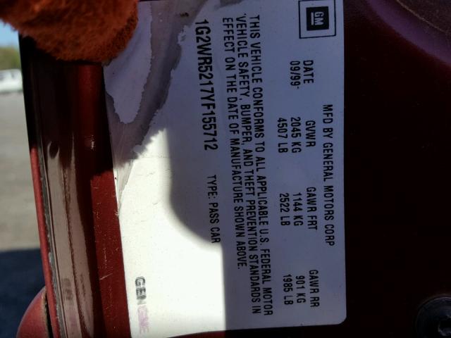 1G2WR5217YF155712 - 2000 PONTIAC GRAND PRIX Tünd qırmızı foto 10